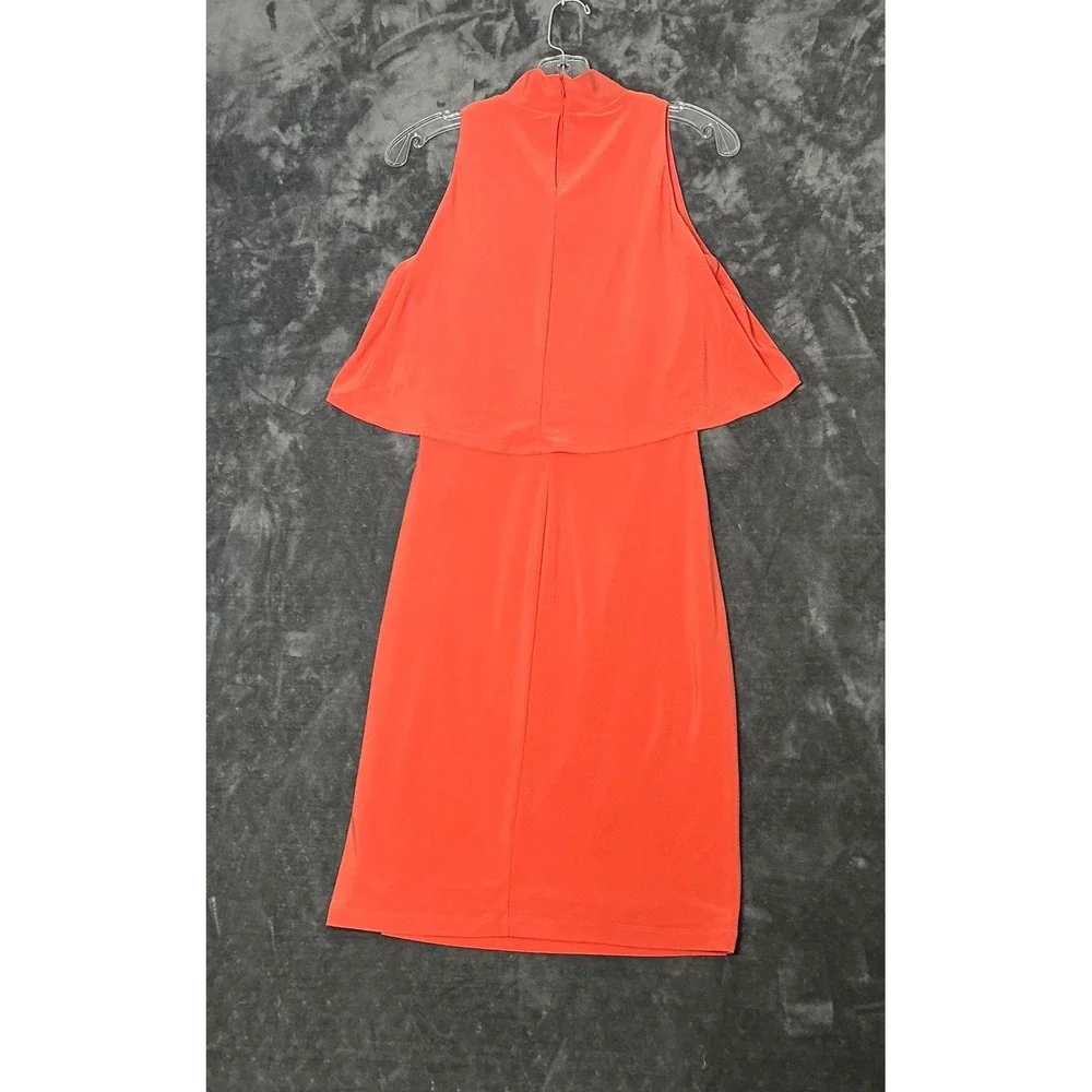 Lauren Ralph Lauren Coral Mock Neck Overlay Ruched Midi Dress Size 6 Cocktail